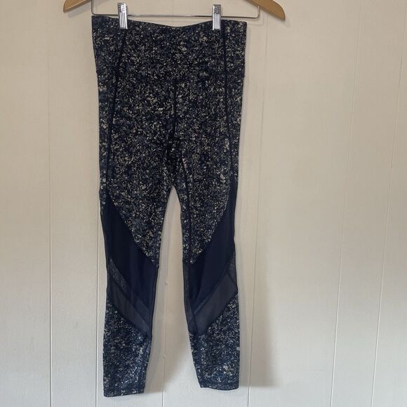 Athleta Leggings Womens Small Blue Sandstone Salutation Tight 7/8 Mesh Floral - Picture 2 of 16